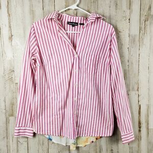 Tolani Collection Mixed Media Striped Floral Button Down Shirt Pink Size XS